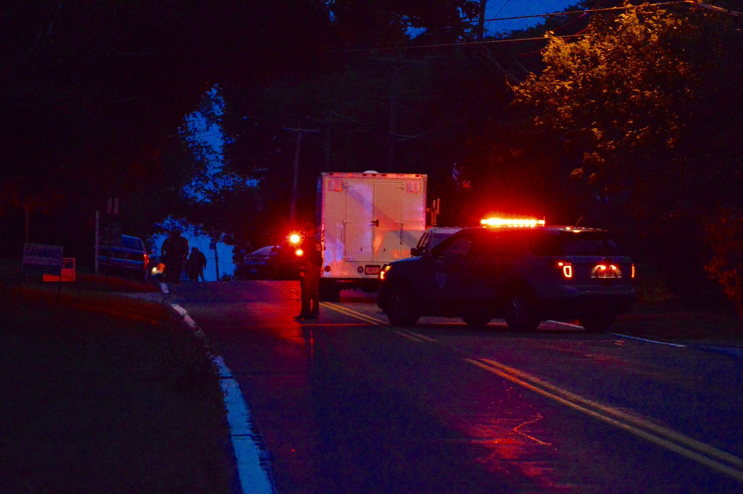 Police on the scene of a standoff with a Boyd's Lane man, shortly before it was resolved at 6:35 a.m. Monday.