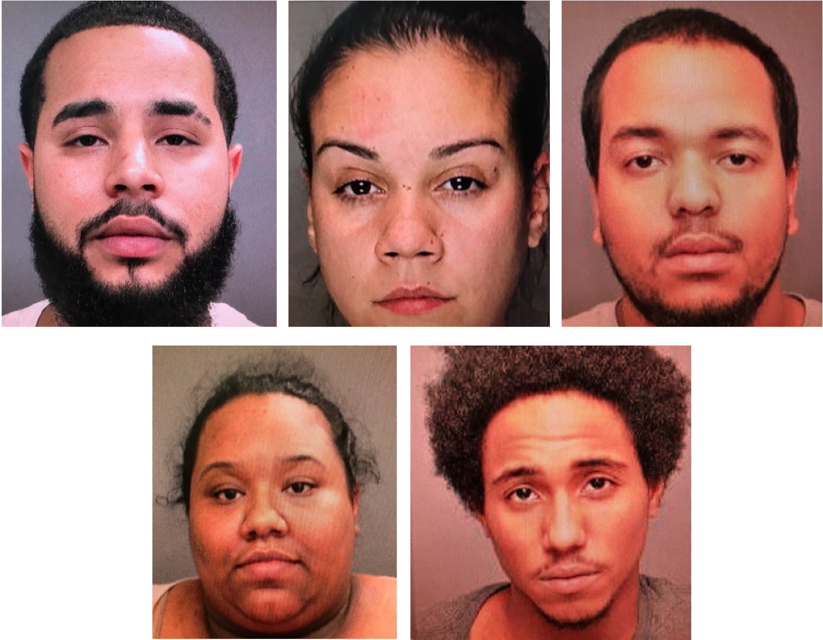 Member of the alleged Michael Persaud drug trafficking organization recently arrested included (clockwise from top left) Jordan Vinas, Tiffany Irizarry, Joseph Urena, Joseph Veras and Anne Persaud.