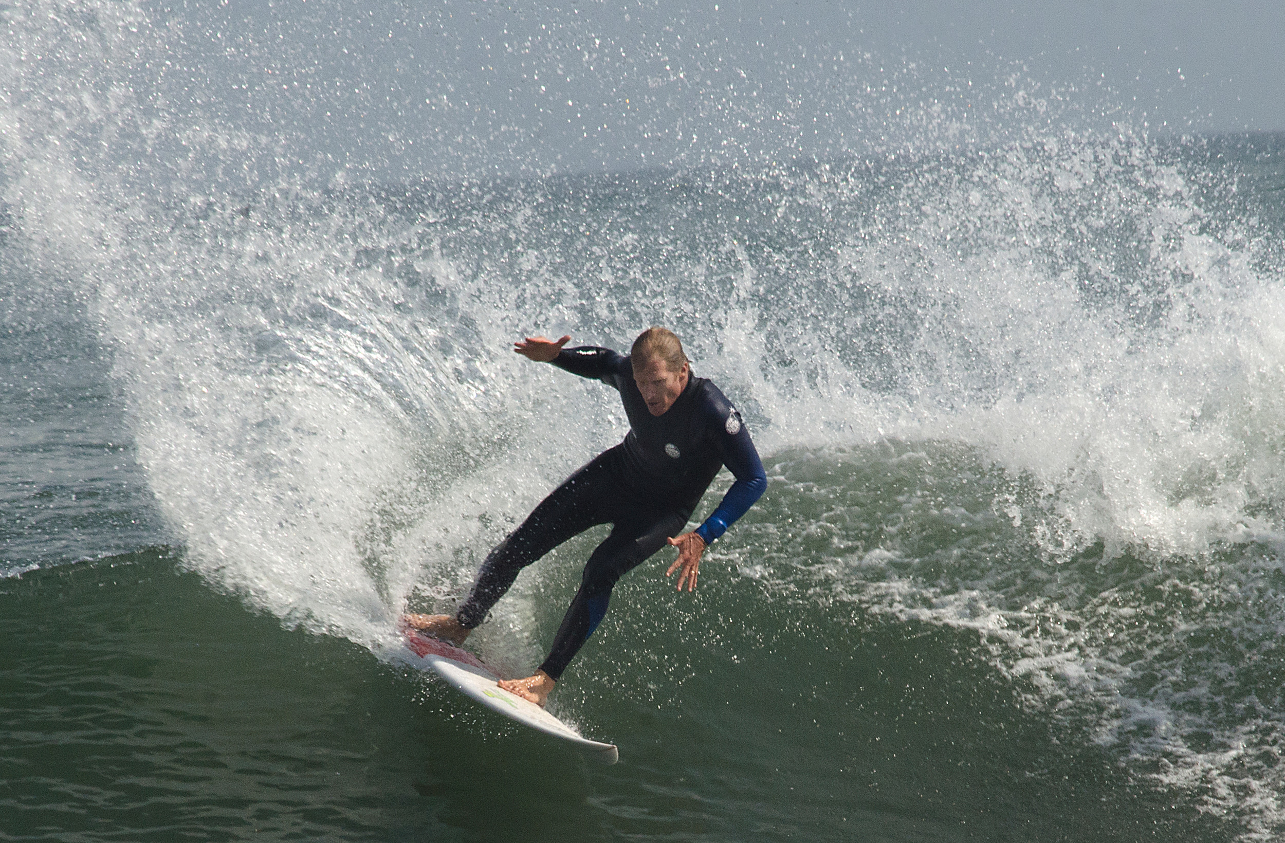 Chuck Barend makes a cutback while surfing at South Shore Beach on Wednesday.