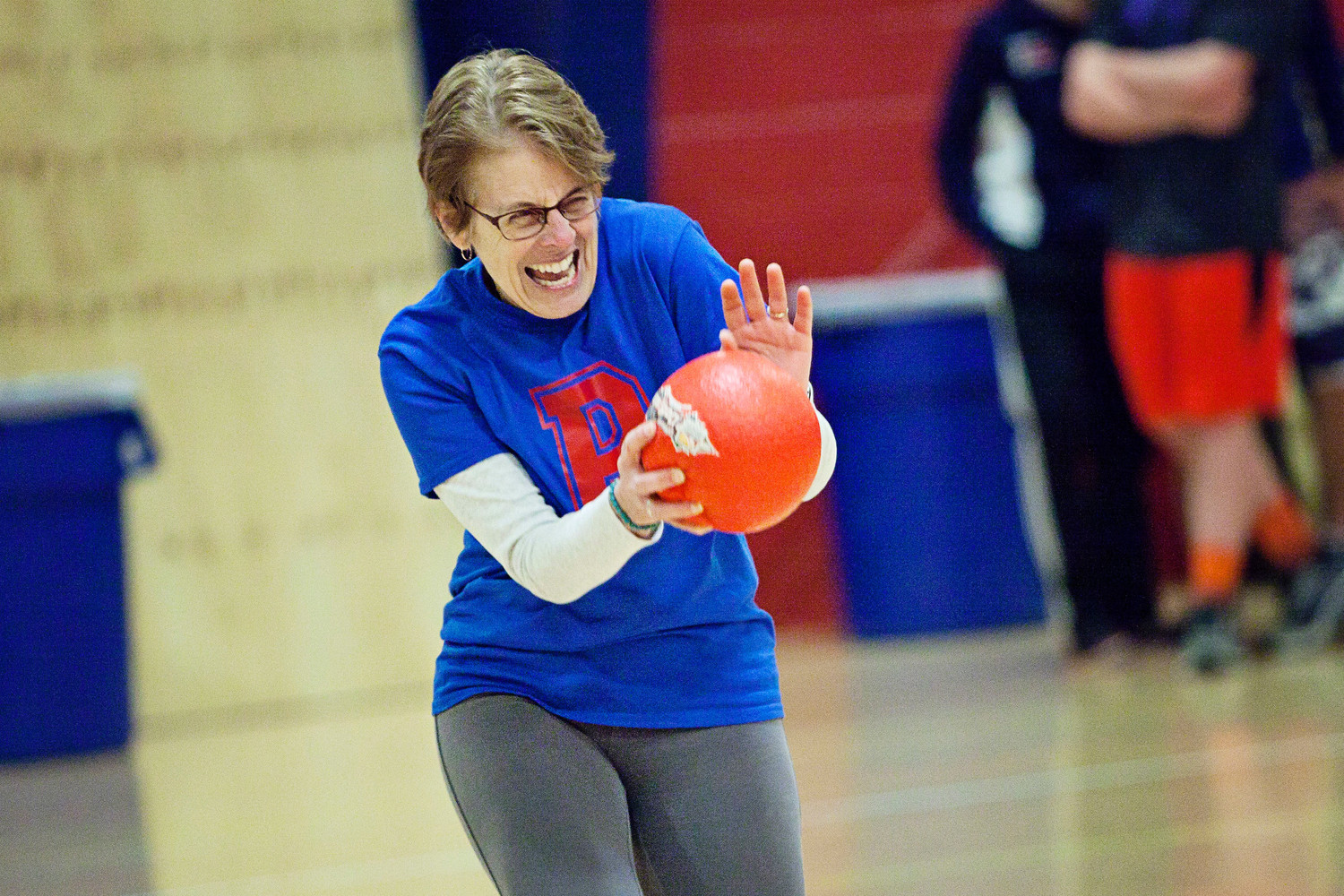 School Committee Chairwoman Terry Cortvriend, a member of The Hard Targets, flinches as a ball comes toward her.