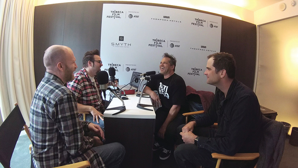 Chuck and Brad (left) interviewing Jackass director Jeff Tremaine for their podcast, Agreeing to Disagree
