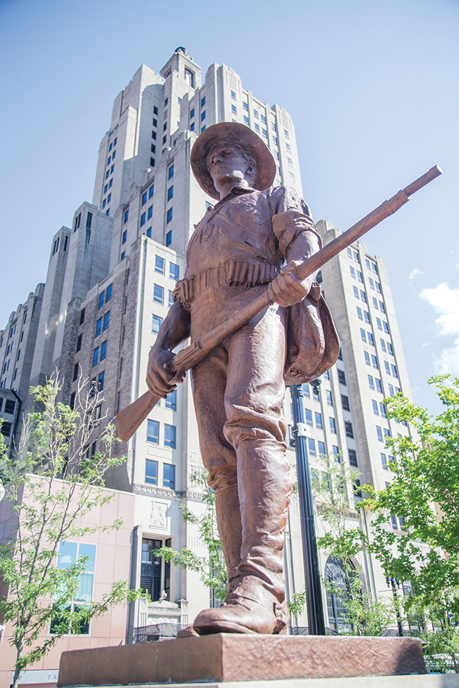 The Hiker, located in Kennedy Plaza